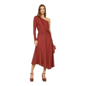 Tanya Taylor One Shoulder Dress Rust Midi Length Size 6 $595